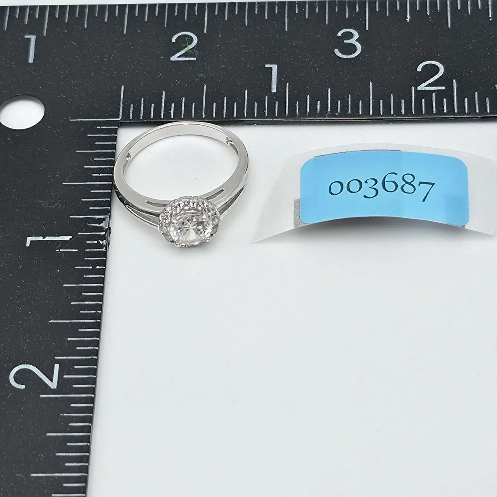 Vtg CN Signed 925 Sterling Silver Ring Halo Cubic Zirconia Split-Shank Size‎ 7